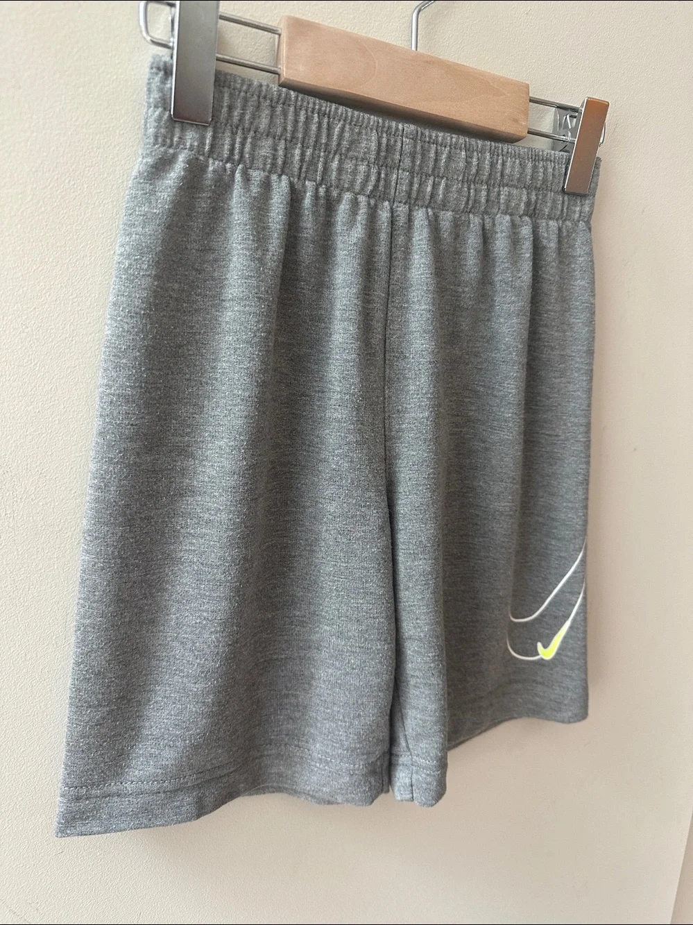 8/$25 Nike Gray Boys Size 6-7 years Athletic Shorts with Neon Swoosh